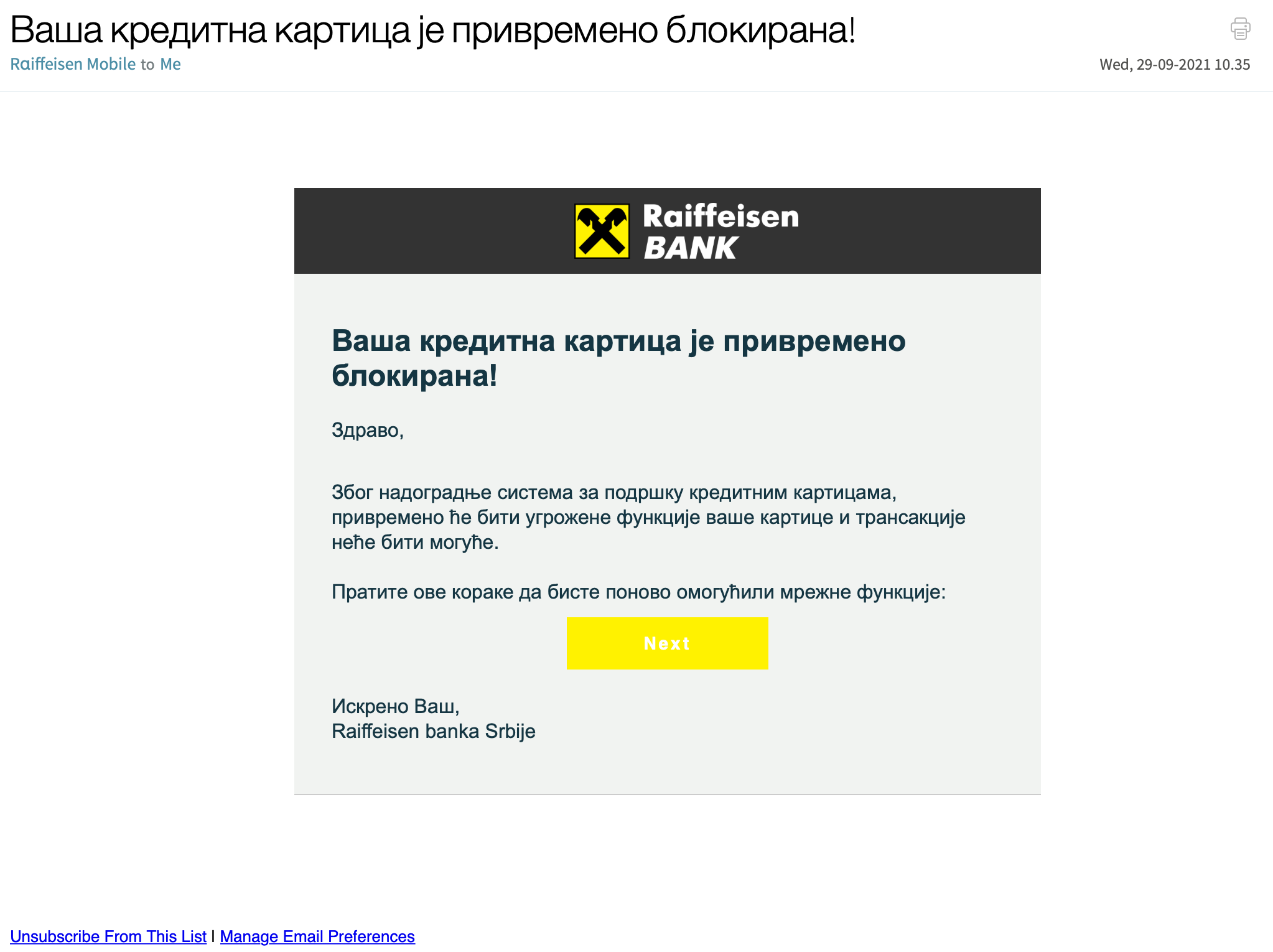 Screen shot phishing poruke